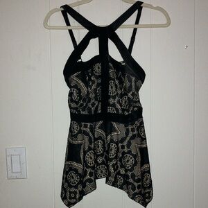 Black lace handkerchief bottom tunic top